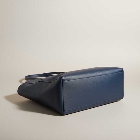 ✨ Tory Burch Navy Saffiano Leather Tote Work Laptop Bag Gold Logo - Picture 5 of 14